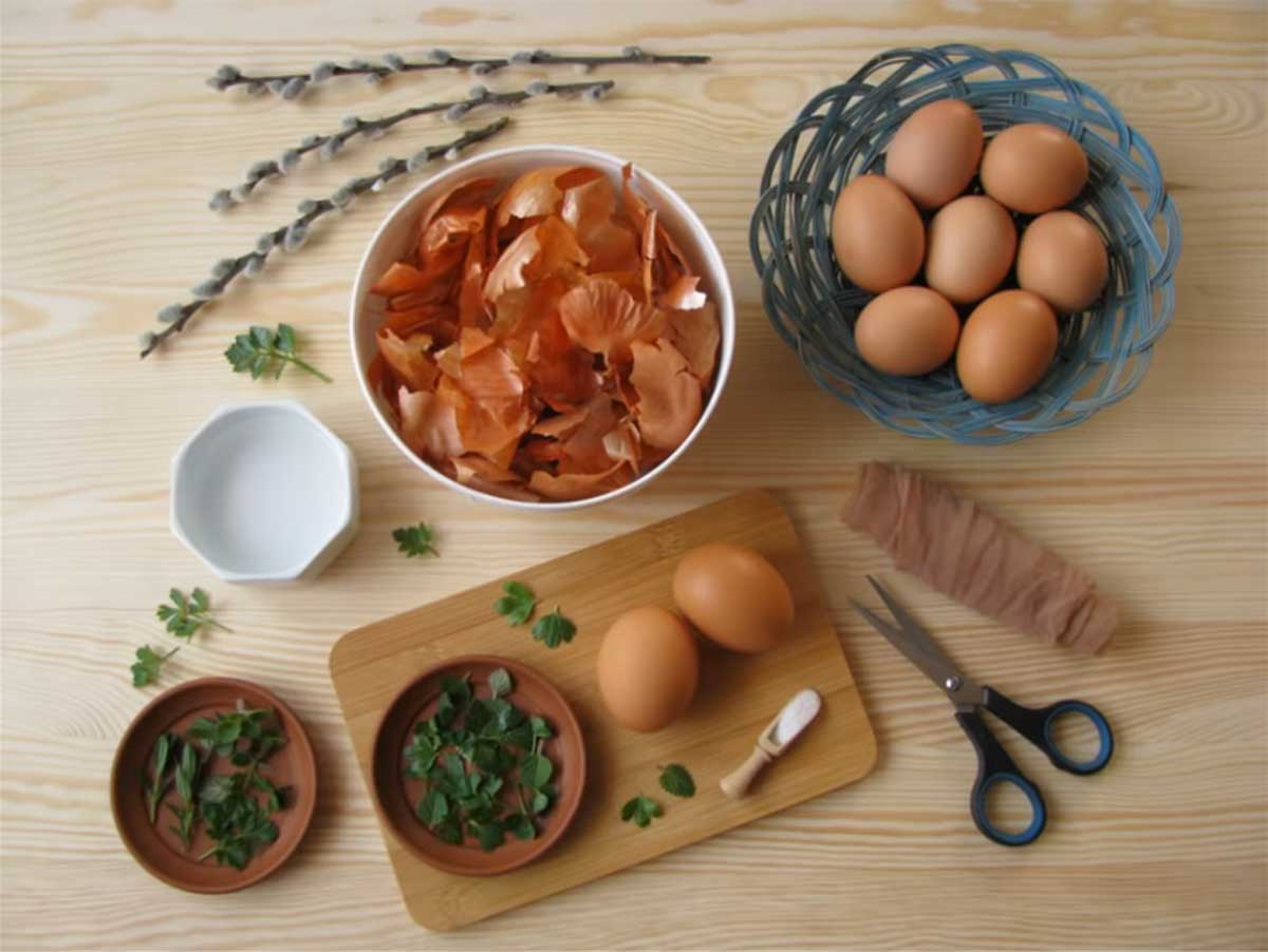 A tojásfestés alkotóelemei: só, ecet, vöröshagymahéj, tojás. / Fotó: Ani5972's DIY Channel